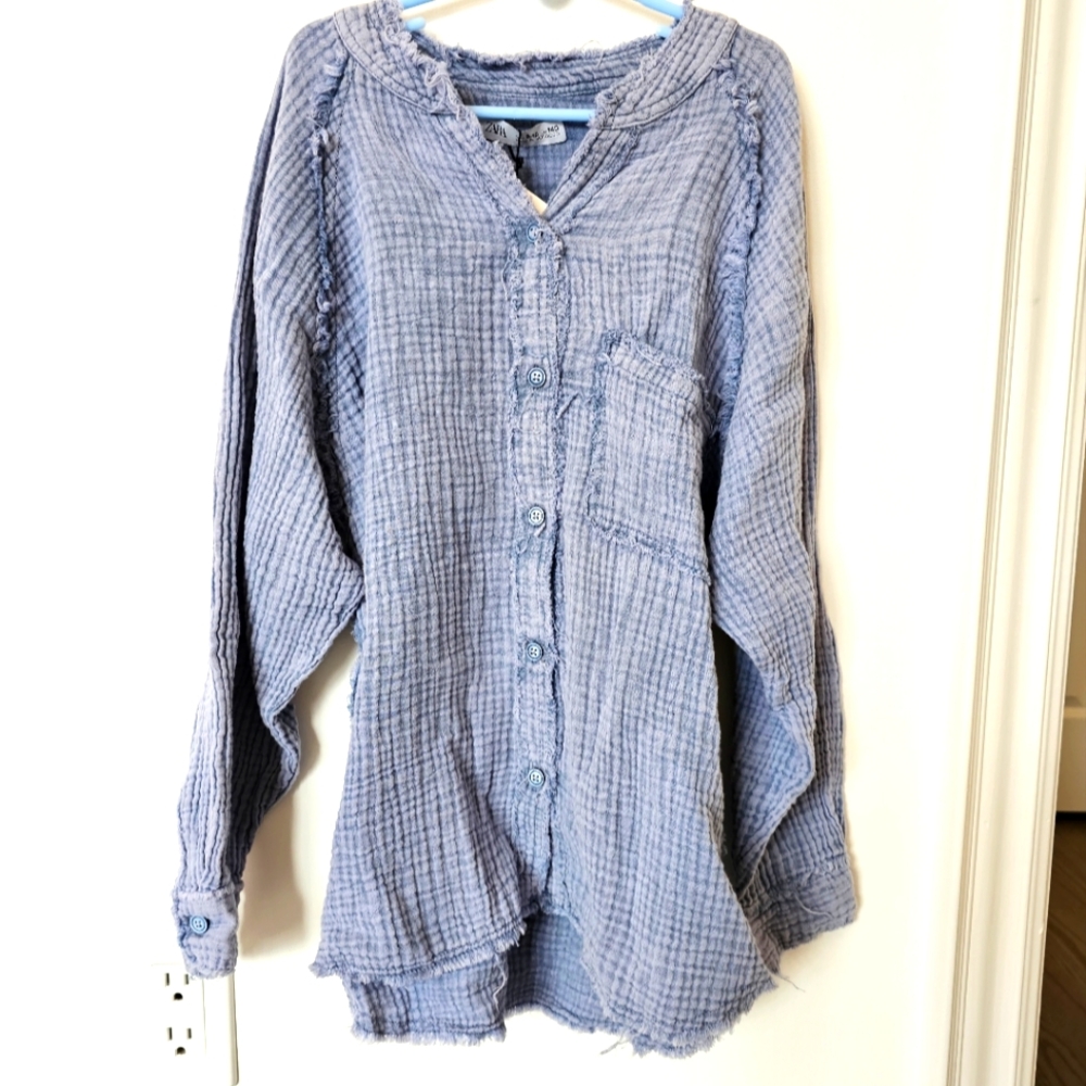 Zara girls oversized texture shirt, blue, Size 9-10 Brand new